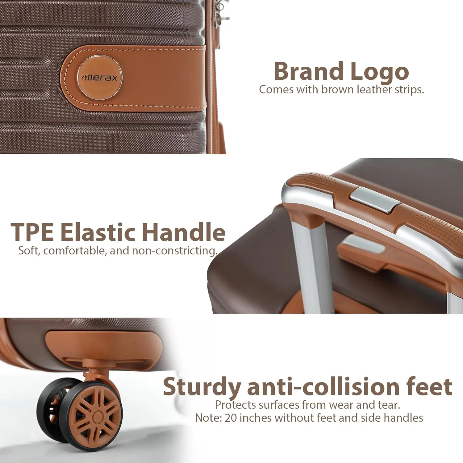 Merax Hardshell Luggage Sets 4 piece Lightweight Suitcases With Wheels TSA Lock Expandable (only 24”/28”) ABS Large Luggage set (Brown)
