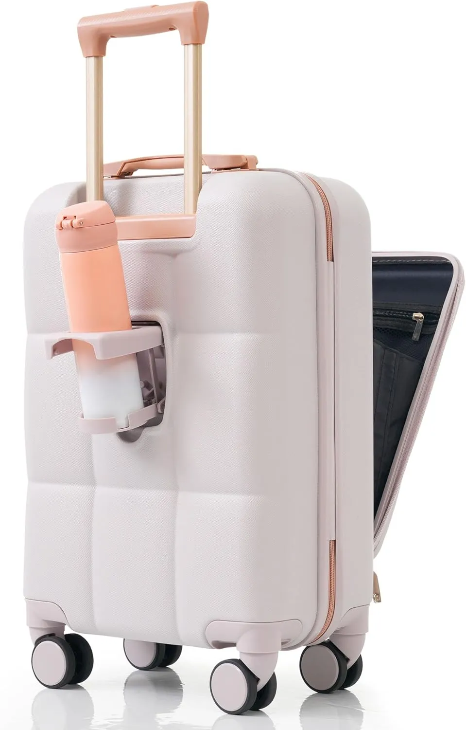 Merax Luggage Front-Opening with USB Port Hardshell Suitcase Sets with Cup Holder, Light Grey, 20/24/28 in
