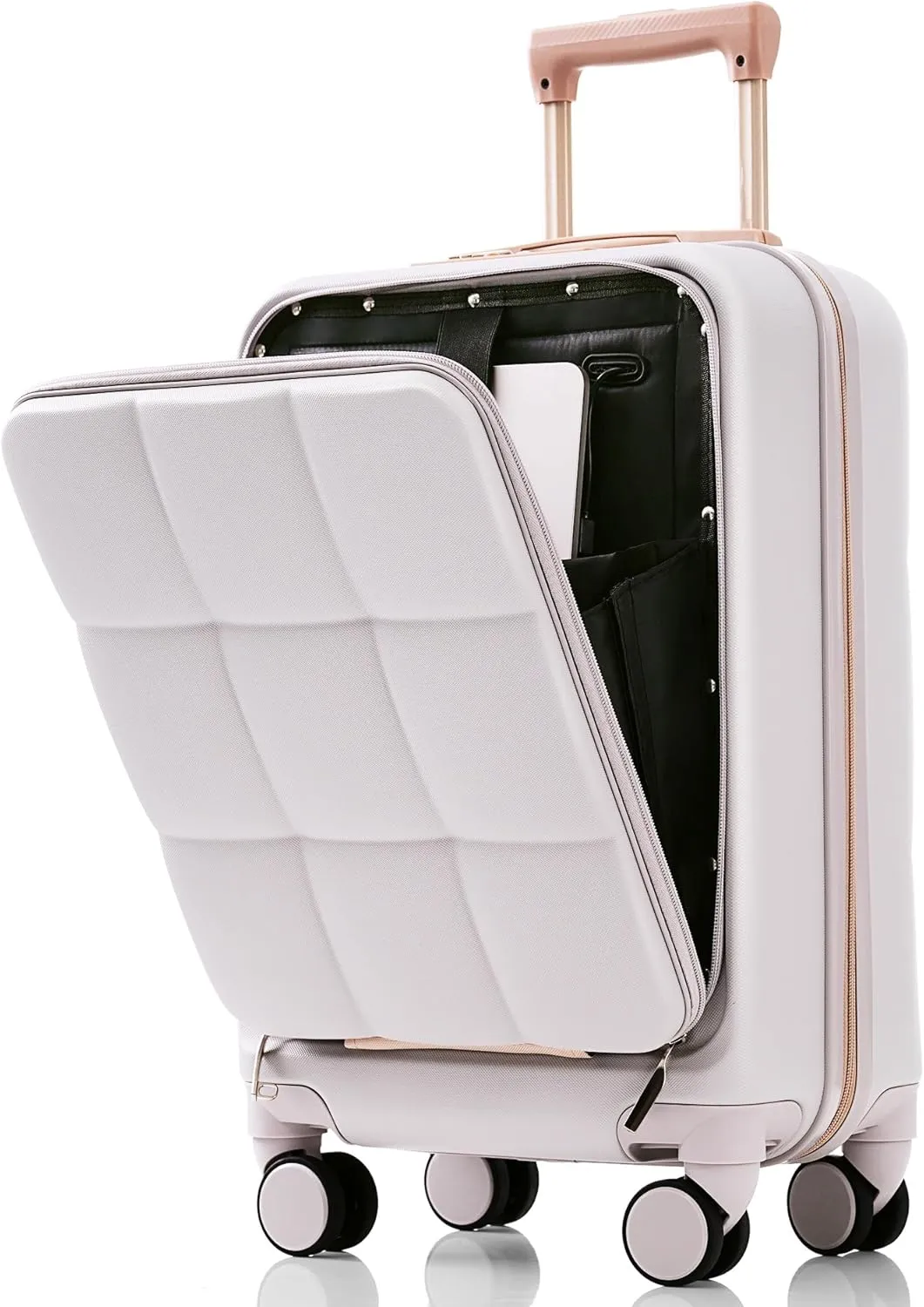 Merax Luggage Front-Opening with USB Port Hardshell Suitcase Sets with Cup Holder, Light Grey, 20/24/28 in
