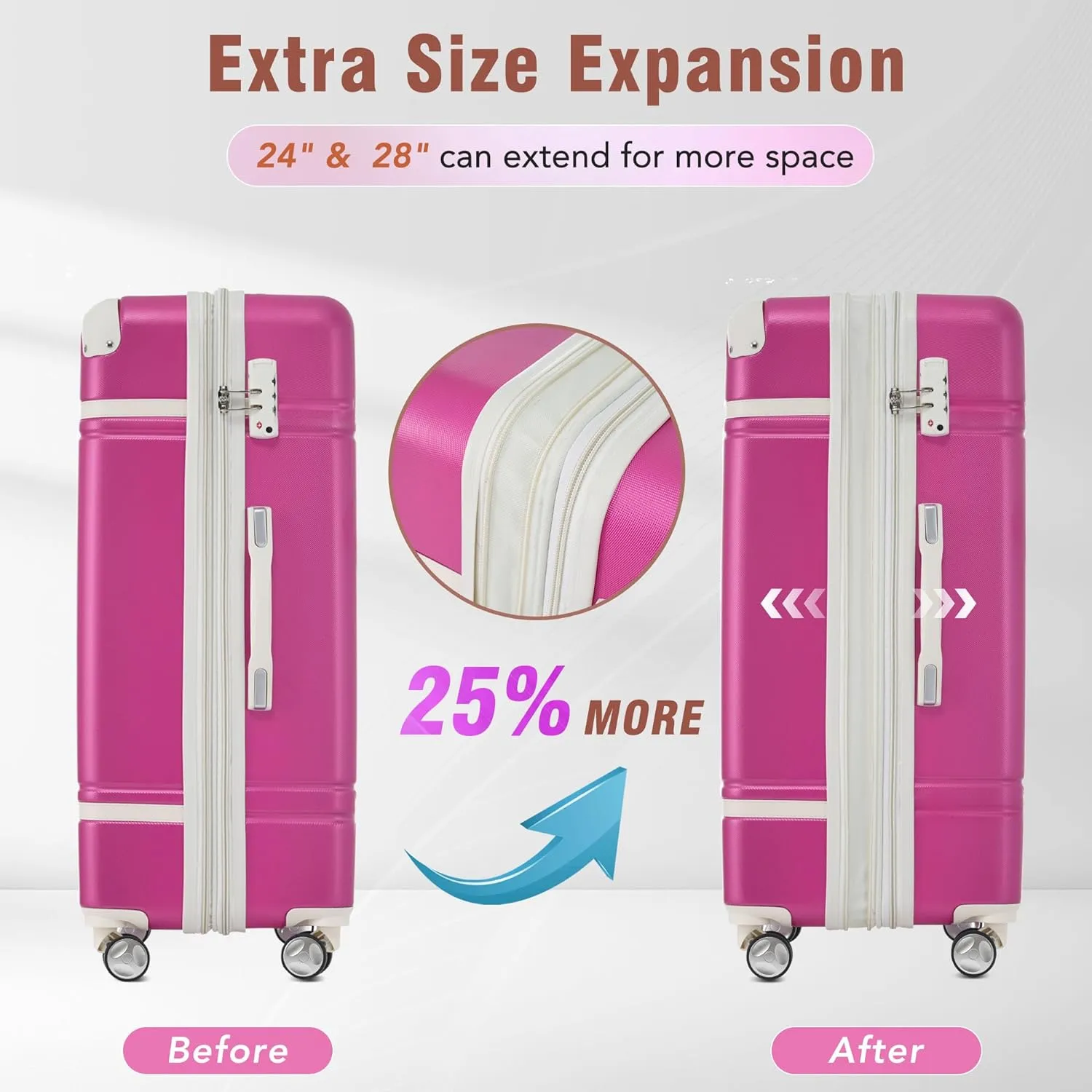 Merax Luggage Set, 2 Piece Luggage with Cosmetic Case, Vintage Hardcase Suitcase with Wheels, Expandable Luggage Airline Approved(Pink,20" 24")