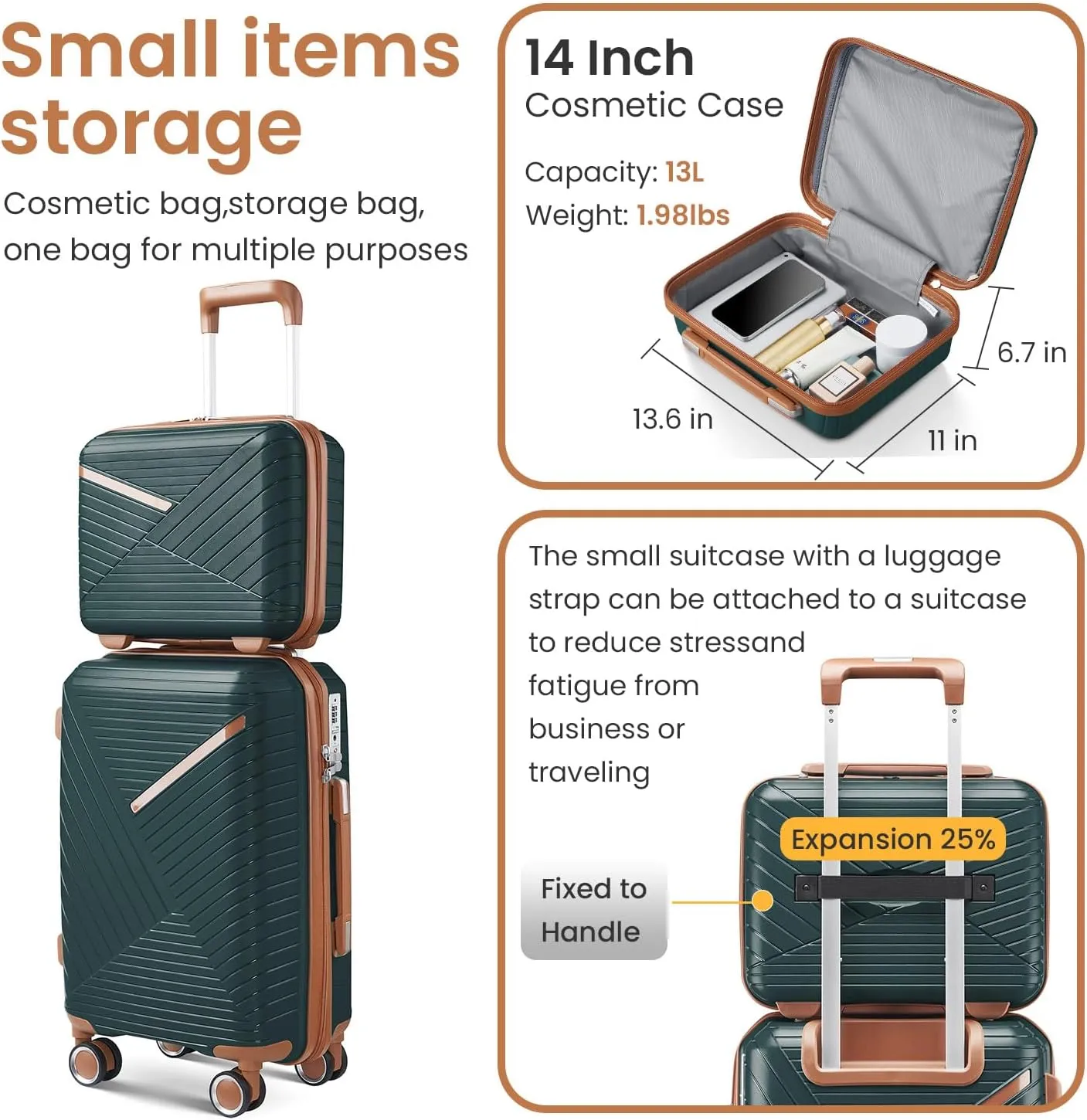 Merax Luggage Set of 4, Expandable Lightweight Suitcase with 4 Double 360 Degrees Mute Spinner Wheels and TSA Lock, PP Materials, 14”20”24”28”, Army Green