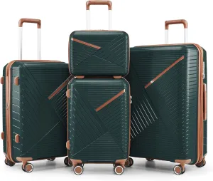 Merax Luggage Set of 4, Expandable Lightweight Suitcase with 4 Double 360 Degrees Mute Spinner Wheels and TSA Lock, PP Materials, 14”20”24”28”, Army Green