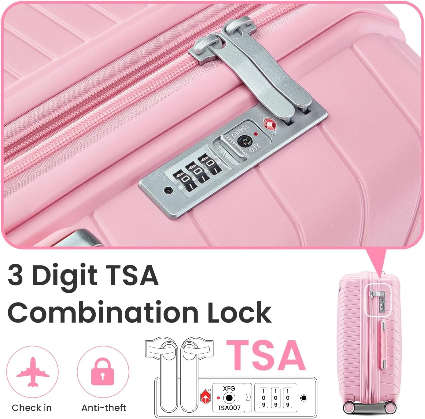 Merax Luggage Set of 4, Expandable Lightweight Suitcase with 4 Double 360 Degrees Mute Spinner Wheels and TSA Lock, PP Materials, 14”20”24”28”, Pink