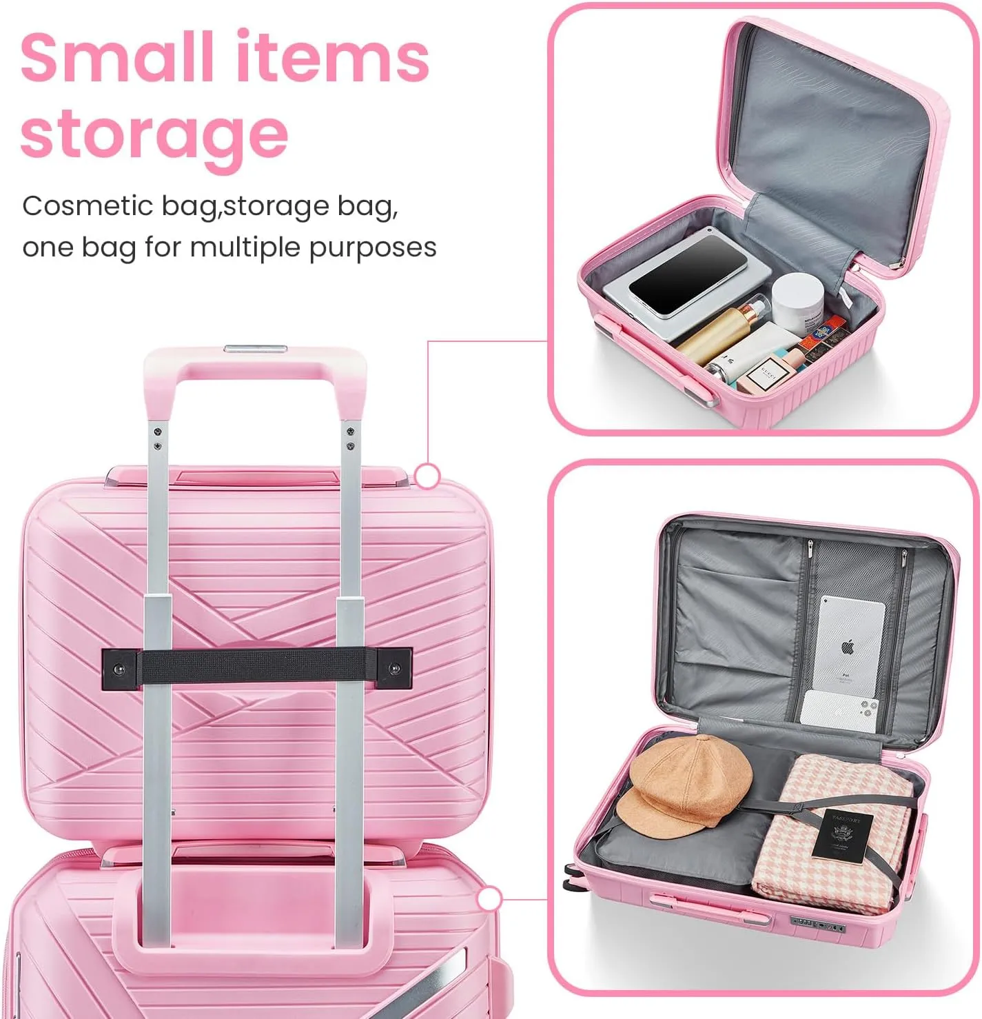Merax Luggage Set of 4, Expandable Lightweight Suitcase with 4 Double 360 Degrees Mute Spinner Wheels and TSA Lock, PP Materials, 14”20”24”28”, Pink