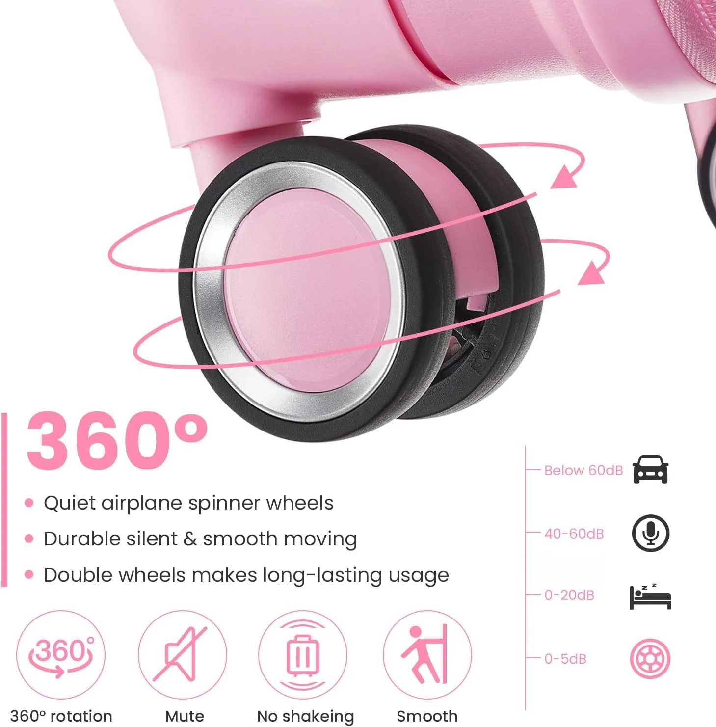 Merax Luggage Set of 4, Expandable Lightweight Suitcase with 4 Double 360 Degrees Mute Spinner Wheels and TSA Lock, PP Materials, 14”20”24”28”, Pink
