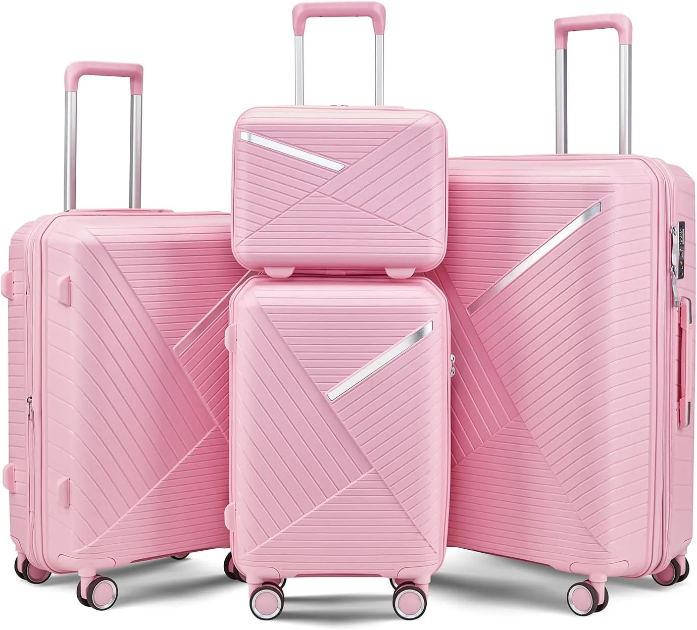 Merax Luggage Set of 4, Expandable Lightweight Suitcase with 4 Double 360 Degrees Mute Spinner Wheels and TSA Lock, PP Materials, 14”20”24”28”, Pink