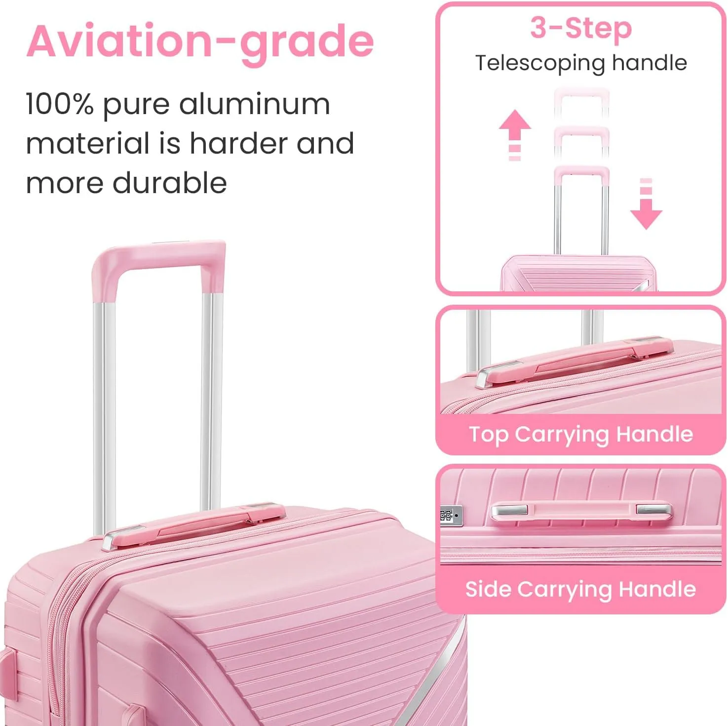Merax Luggage Set of 4, Expandable Lightweight Suitcase with 4 Double 360 Degrees Mute Spinner Wheels and TSA Lock, PP Materials, 14”20”24”28”, Pink