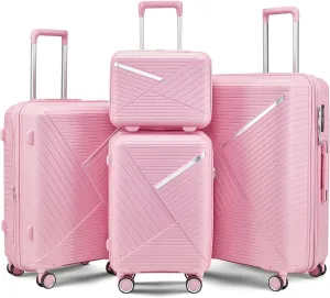Merax Luggage Set of 4, Expandable Lightweight Suitcase with 4 Double 360 Degrees Mute Spinner Wheels and TSA Lock, PP Materials, 14”20”24”28”, Pink