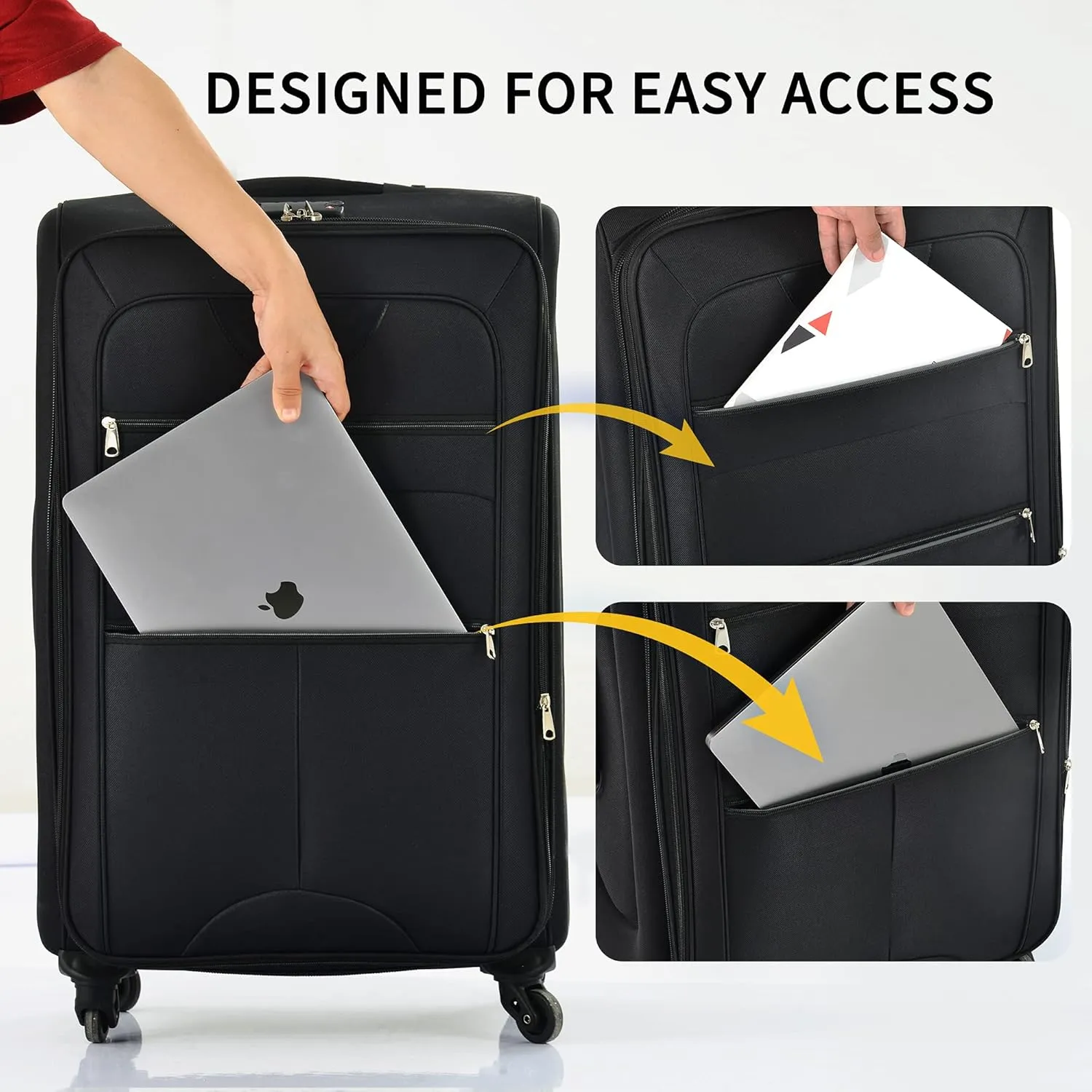 Merax Luggage Set, Softside Suitcase 3 Piece, Expandable Lightweight Luggage Sets with Duffel Bag 22" 26" 30" Suitcase with Wheels TSA Lock,Black