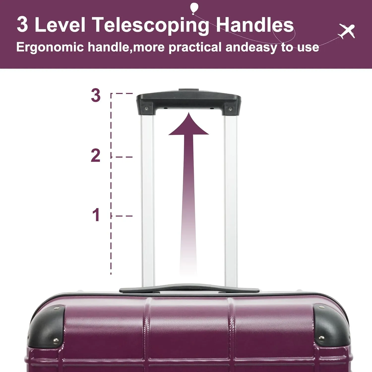 Merax Luggage Women with TSA Lock Spinner Wheel 4 Pc Suitcase Sets, Purple(Grid-Like), 12/20/24/28 Inch