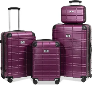 Merax Luggage Women with TSA Lock Spinner Wheel 4 Pc Suitcase Sets, Purple(Grid-Like), 12/20/24/28 Inch