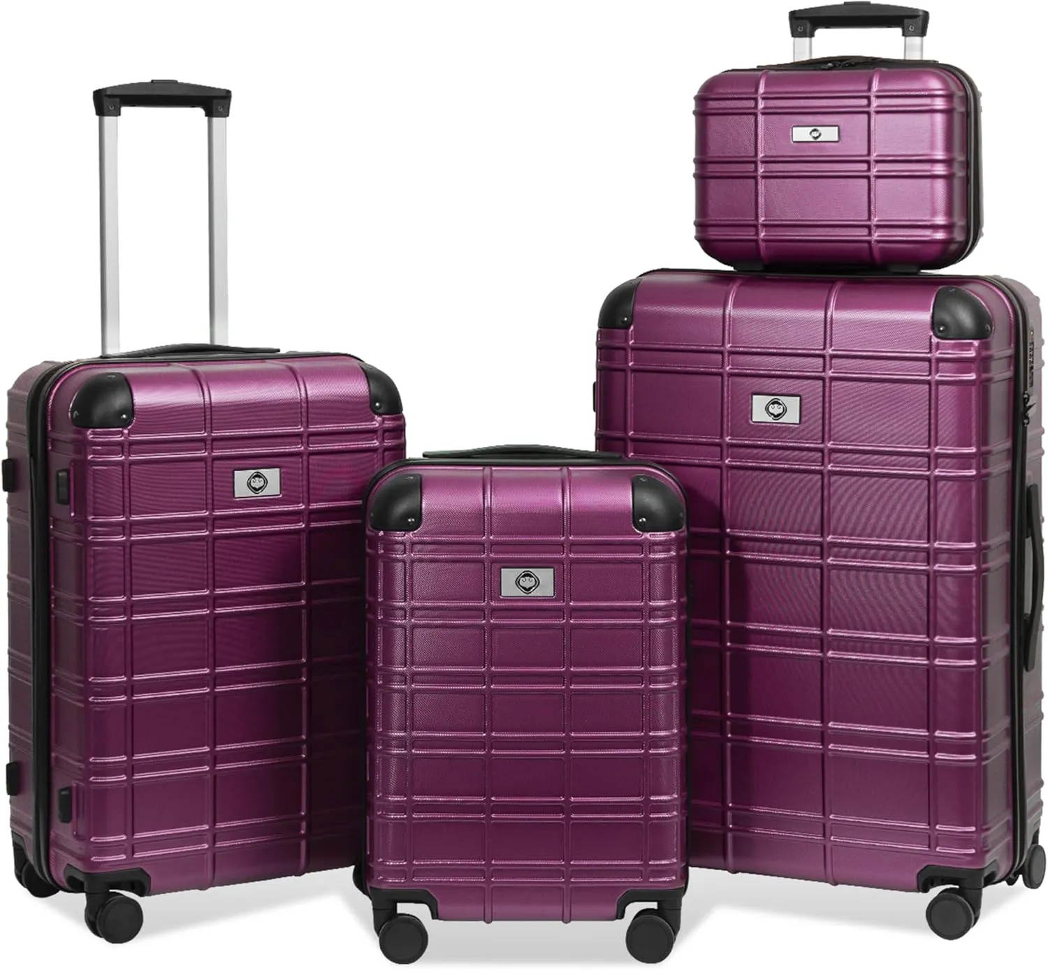 Merax Luggage Women with TSA Lock Spinner Wheel 4 Pc Suitcase Sets, Purple(Grid-Like), 12/20/24/28 Inch