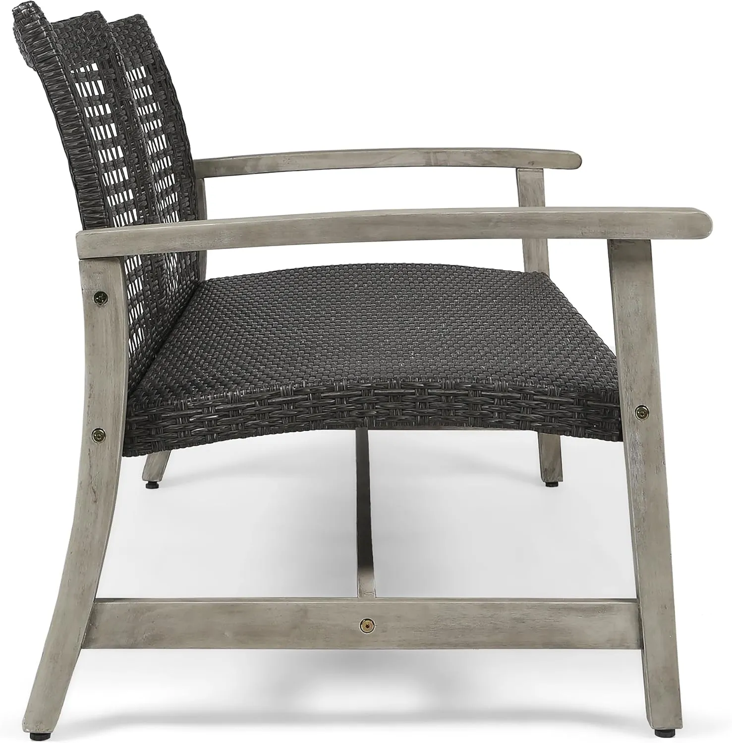 Merax Outdoor Patio Wicker Sofa, Small Casual Couch Loveseat with High Back & Armrest, Acacia Wooden Furniture for Backyard Garden, Waterr Resistant, Iron Seat Frame, Grey