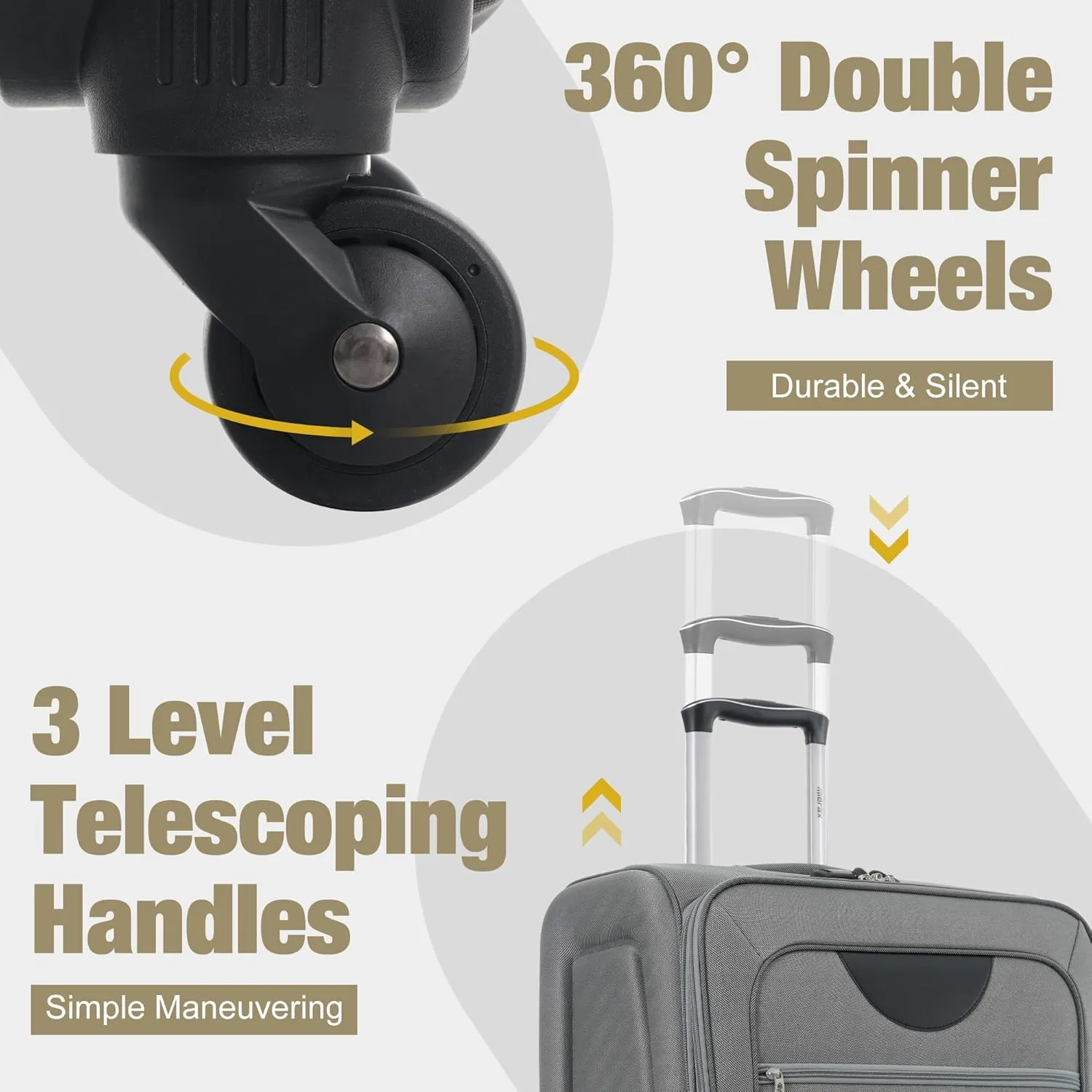 Merax Softside Luggage Set 3 Piece Suitcase with Duffel Bag Spinner Wheels Lightweight Expandable Travel Luggage 22" 26" 30",Grey