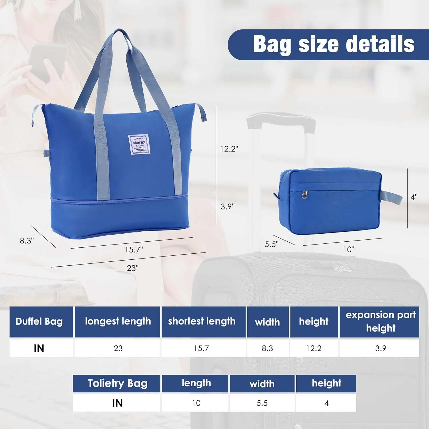 Merax Softside Luggage Set, Travel Suitcase Expandable Lightweight, 3 Piece Luggage Sets with Duffel Bag 22" 26" 30" Suitcase with TSA Lock Spinner Wheels,Navy Blue