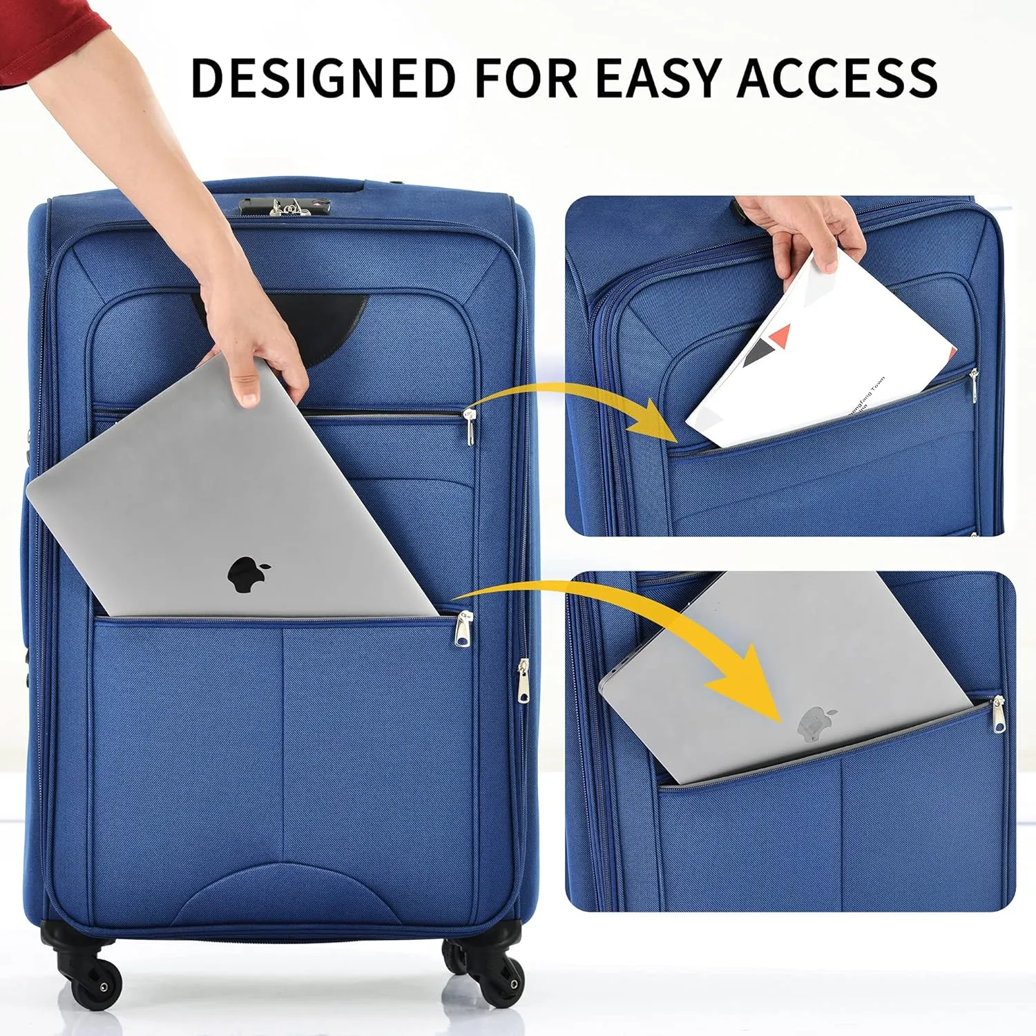 Merax Softside Luggage Set, Travel Suitcase Expandable Lightweight, 3 Piece Luggage Sets with Duffel Bag 22" 26" 30" Suitcase with TSA Lock Spinner Wheels,Navy Blue