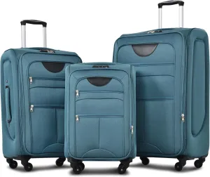 Merax Softside Luggage Set, Travel Suitcase Expandable Lightweight, 3 Piece Luggage Sets with Spinner Wheels 22" 26" 30" Suitcase with TSA Lock (Blue Green)
