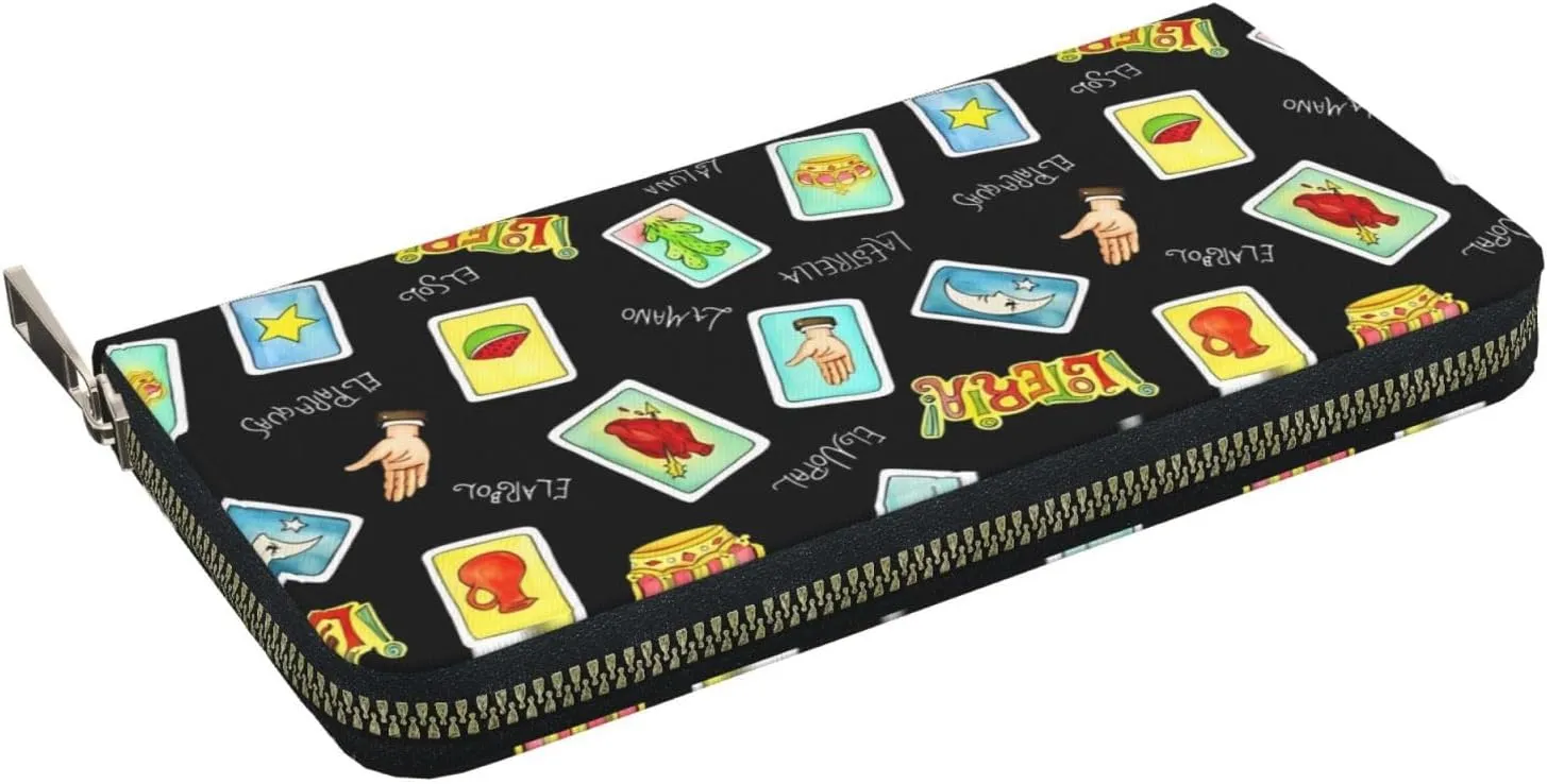 Mexican Loteria Cards Wallets PU Leather Wallet For Women Men Zipper Credit Card Purse Long Clutch Purse
