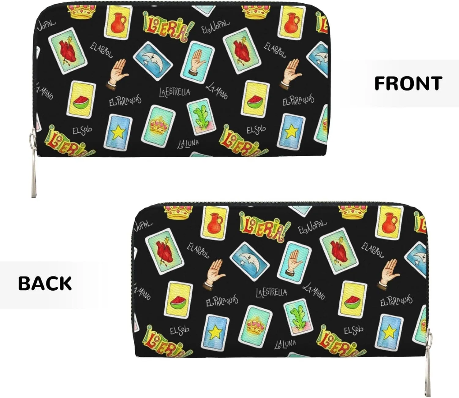 Mexican Loteria Cards Wallets PU Leather Wallet For Women Men Zipper Credit Card Purse Long Clutch Purse