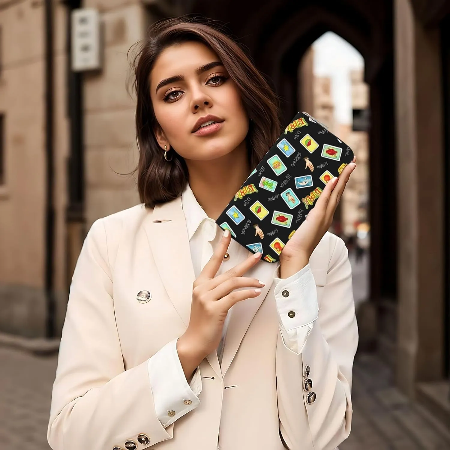 Mexican Loteria Cards Wallets PU Leather Wallet For Women Men Zipper Credit Card Purse Long Clutch Purse