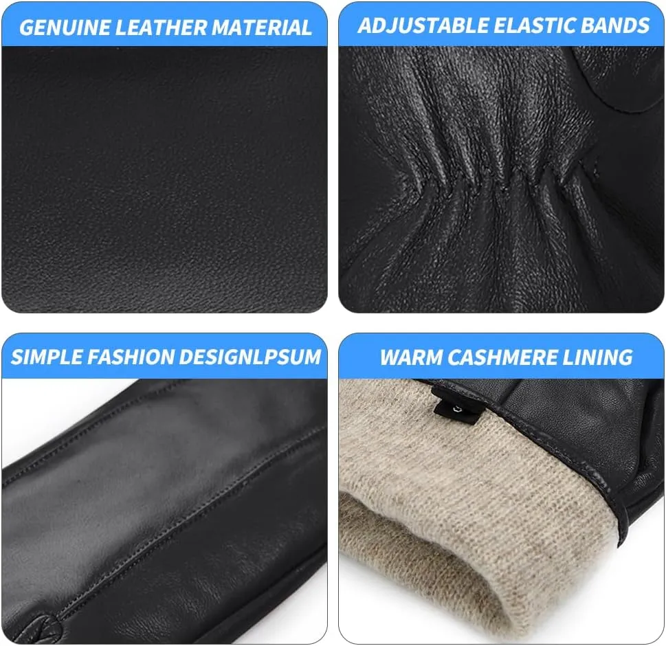 MGGMOKAY Men’s Leather Gloves Sheepskin Winter Gloves with Cashmere Lined