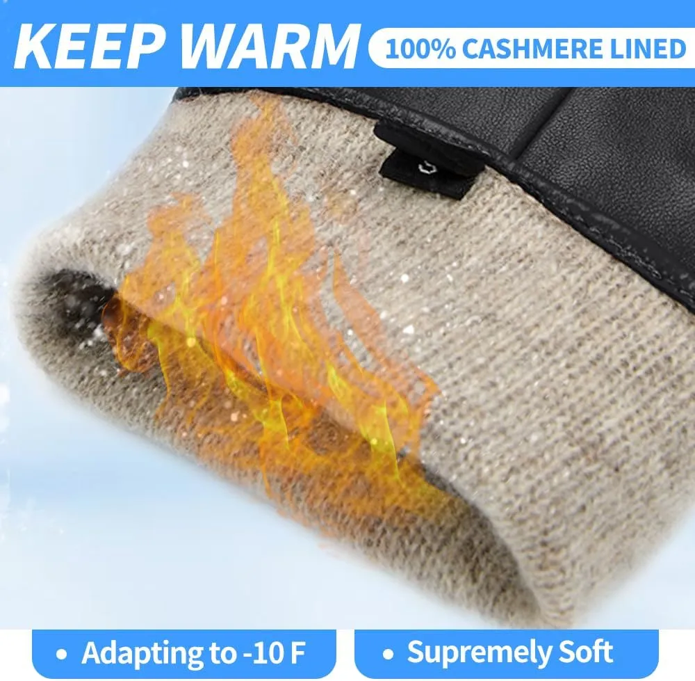 MGGMOKAY Men’s Leather Gloves Sheepskin Winter Gloves with Cashmere Lined