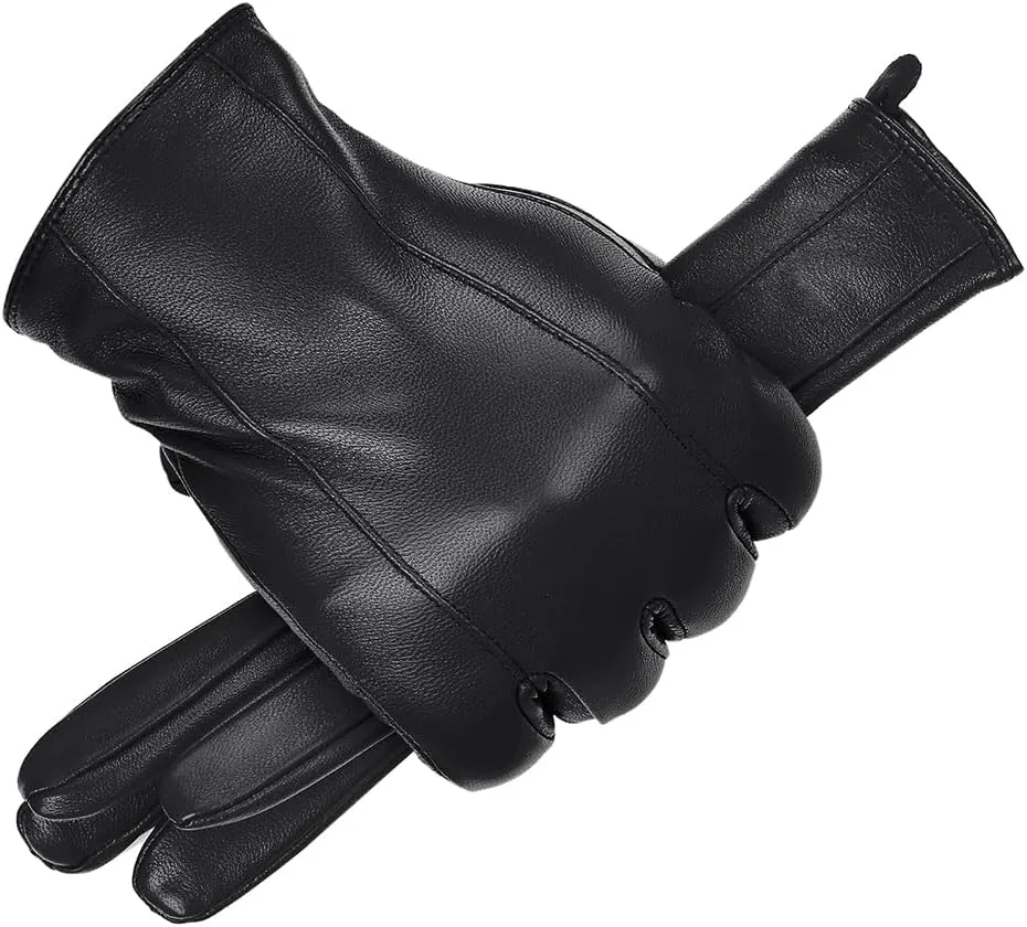 MGGMOKAY Men’s Leather Gloves Sheepskin Winter Gloves with Cashmere Lined