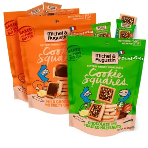 Michel et Augustin Cookie Bag Variety Pack 2 Flavor – Milk Chocolate & Caramel   Milk Chocolate & Hazelnut, 15 Cookies per Bag
