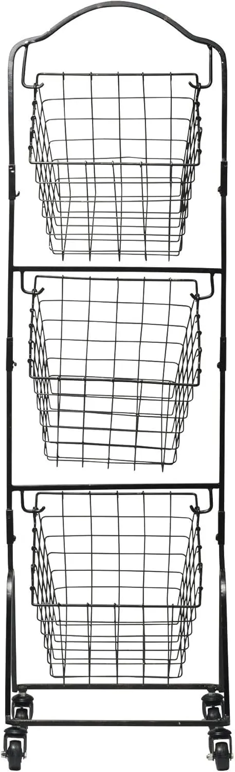 Mikasa Gourmet Basics Rio 3-Tier Rolling Storage Cart for Fruits and Vegetables, 47.75-Inch Metal Stand, Removable Baskets with Wheels, Multi-Tier Produce Organizer - Ideal for Kitchen & Pantry