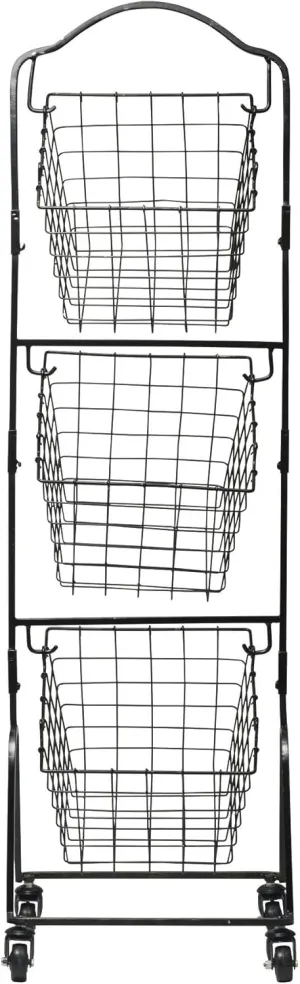 Mikasa Gourmet Basics Rio 3-Tier Rolling Storage Cart for Fruits and Vegetables, 47.75-Inch Metal Stand, Removable Baskets with Wheels, Multi-Tier Produce Organizer - Ideal for Kitchen & Pantry