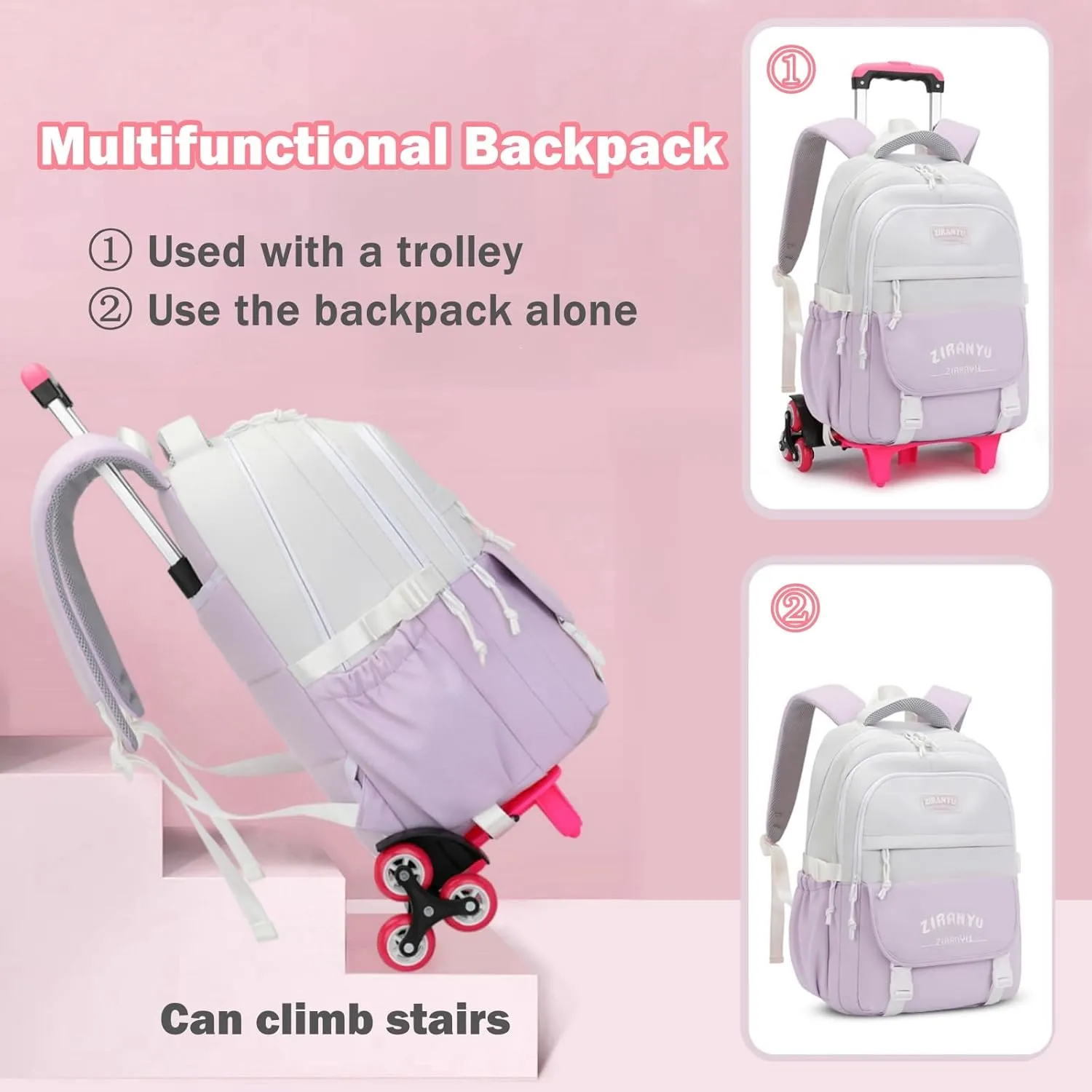 Mildame Rolling Backpack for Girls Boys School Backpack with Wheels Kids Wheeled Bookbag Green Roller Back Pack