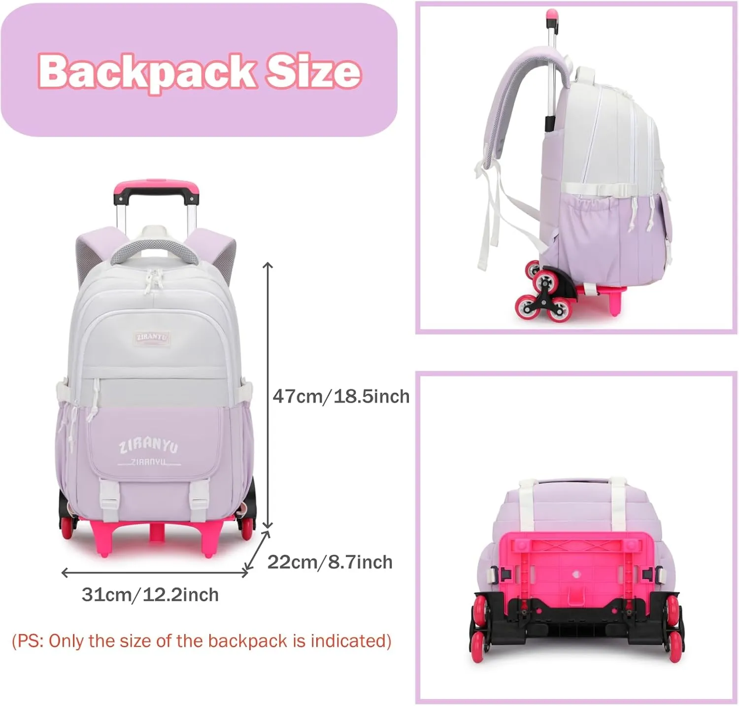 Mildame Rolling Backpack for Girls Boys School Backpack with Wheels Kids Wheeled Bookbag Green Roller Back Pack