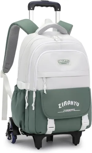 Mildame Rolling Backpack for Girls Boys School Backpack with Wheels Kids Wheeled Bookbag Green Roller Back Pack