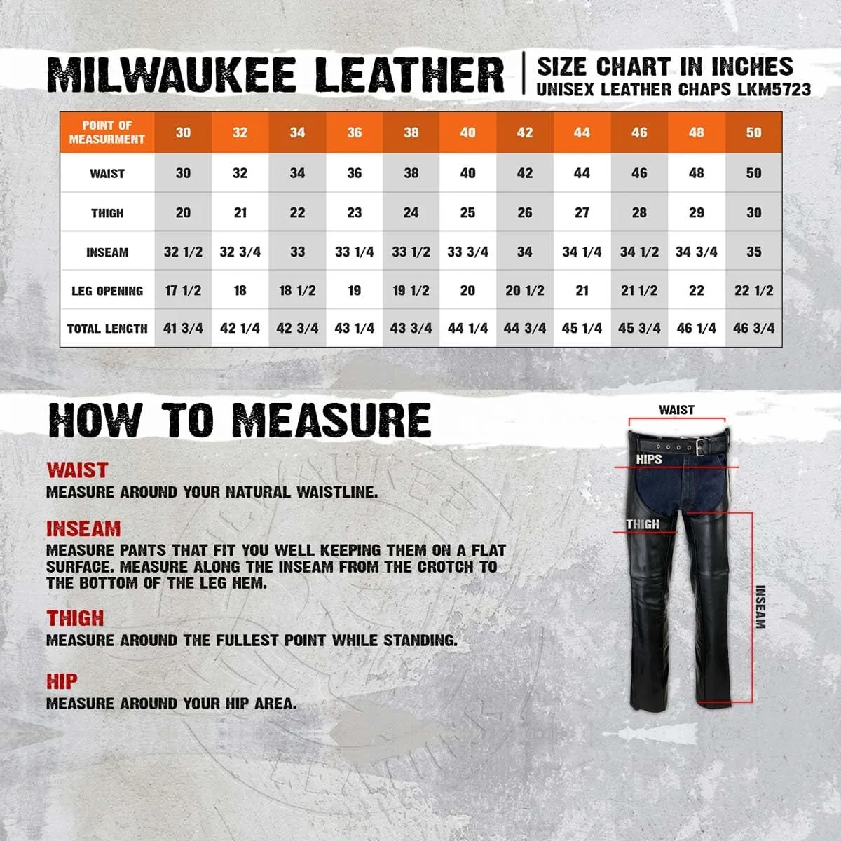 Milwaukee Leather LKM5723 Classic Black Leather Unisex Motorcycle Riding Biker Chaps for Men and Women - 34