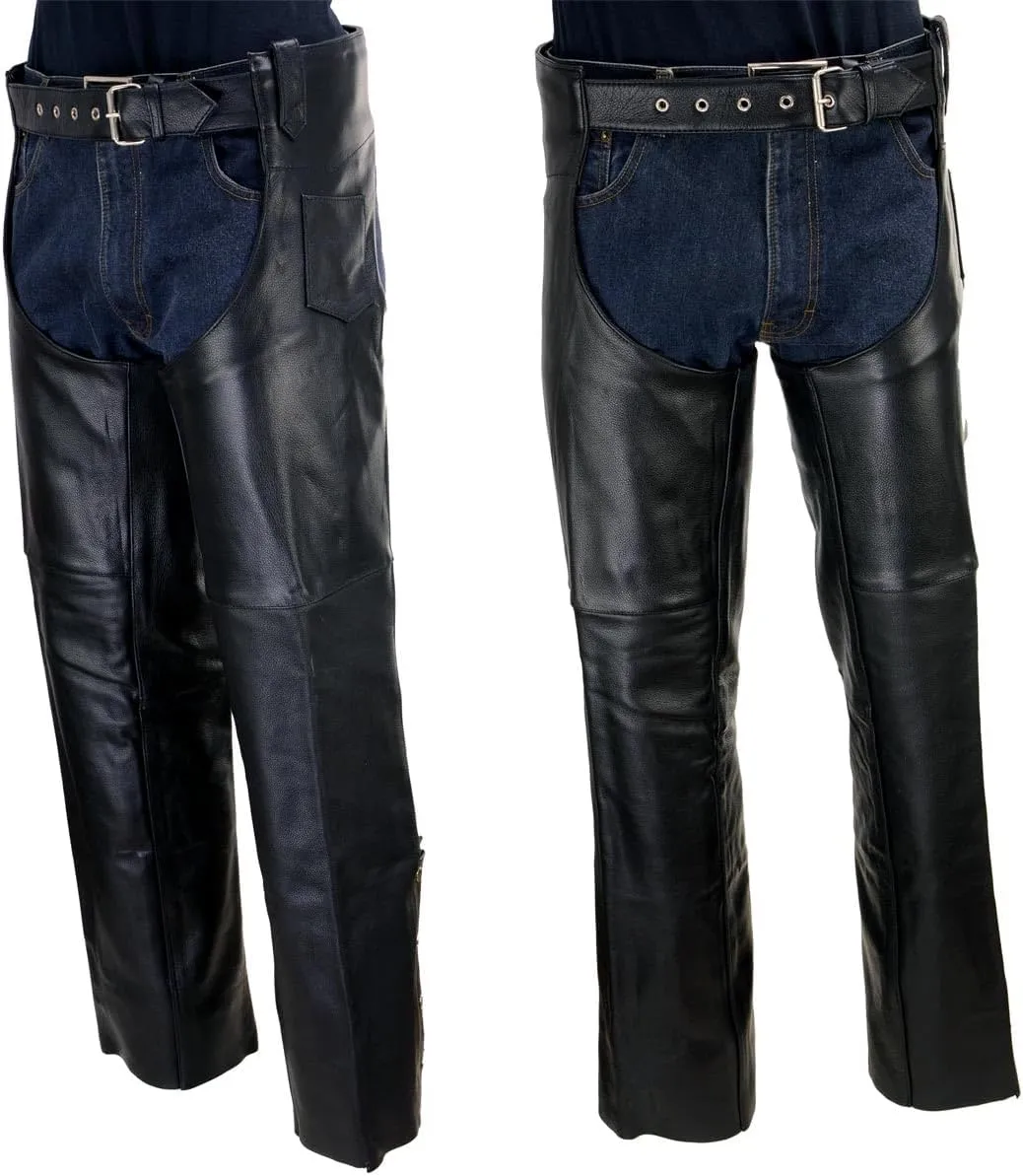 Milwaukee Leather LKM5723 Classic Black Leather Unisex Motorcycle Riding Biker Chaps for Men and Women - 34