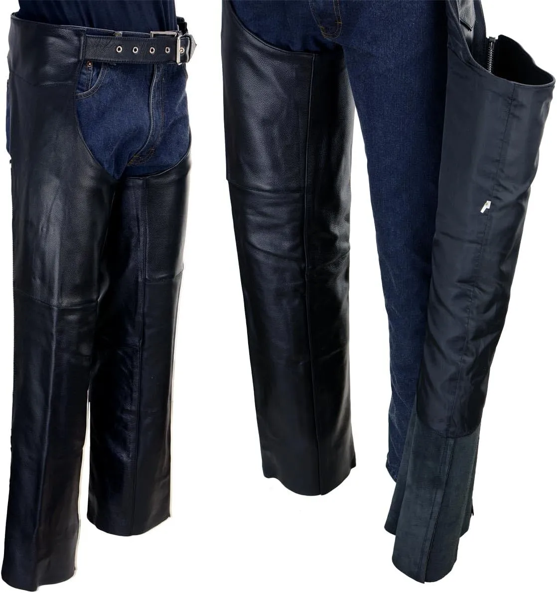 Milwaukee Leather LKM5723 Classic Black Leather Unisex Motorcycle Riding Biker Chaps for Men and Women - 34