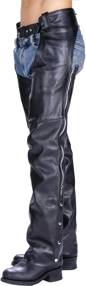 Milwaukee Leather LKM5723 Classic Black Leather Unisex Motorcycle Riding Biker Chaps for Men and Women - 34