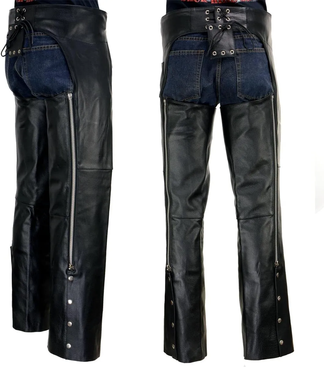 Milwaukee Leather LKM5723 Classic Black Leather Unisex Motorcycle Riding Biker Chaps for Men and Women - 34