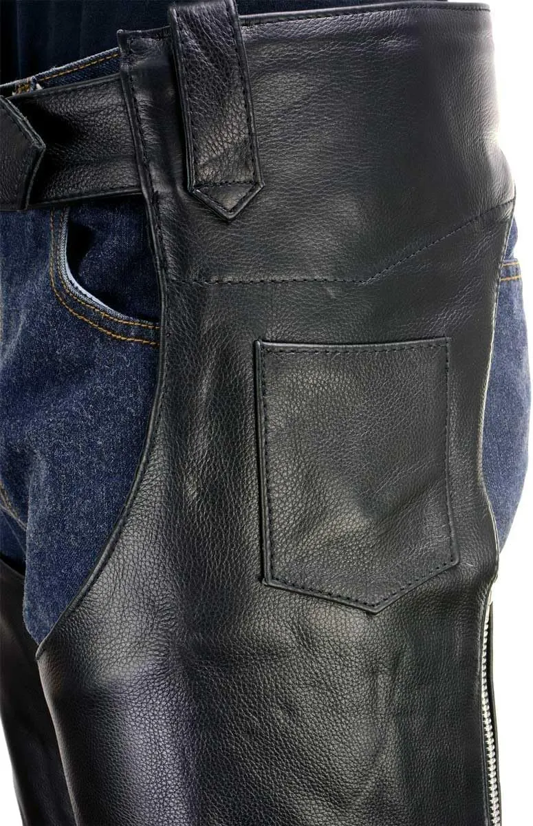 Milwaukee Leather LKM5723 Classic Black Leather Unisex Motorcycle Riding Biker Chaps for Men and Women - 34