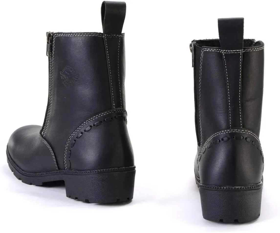 Milwaukee Leather MBL9327 Women's Black Leather Motorcycle Riding Boots with Dual Zipper Closure