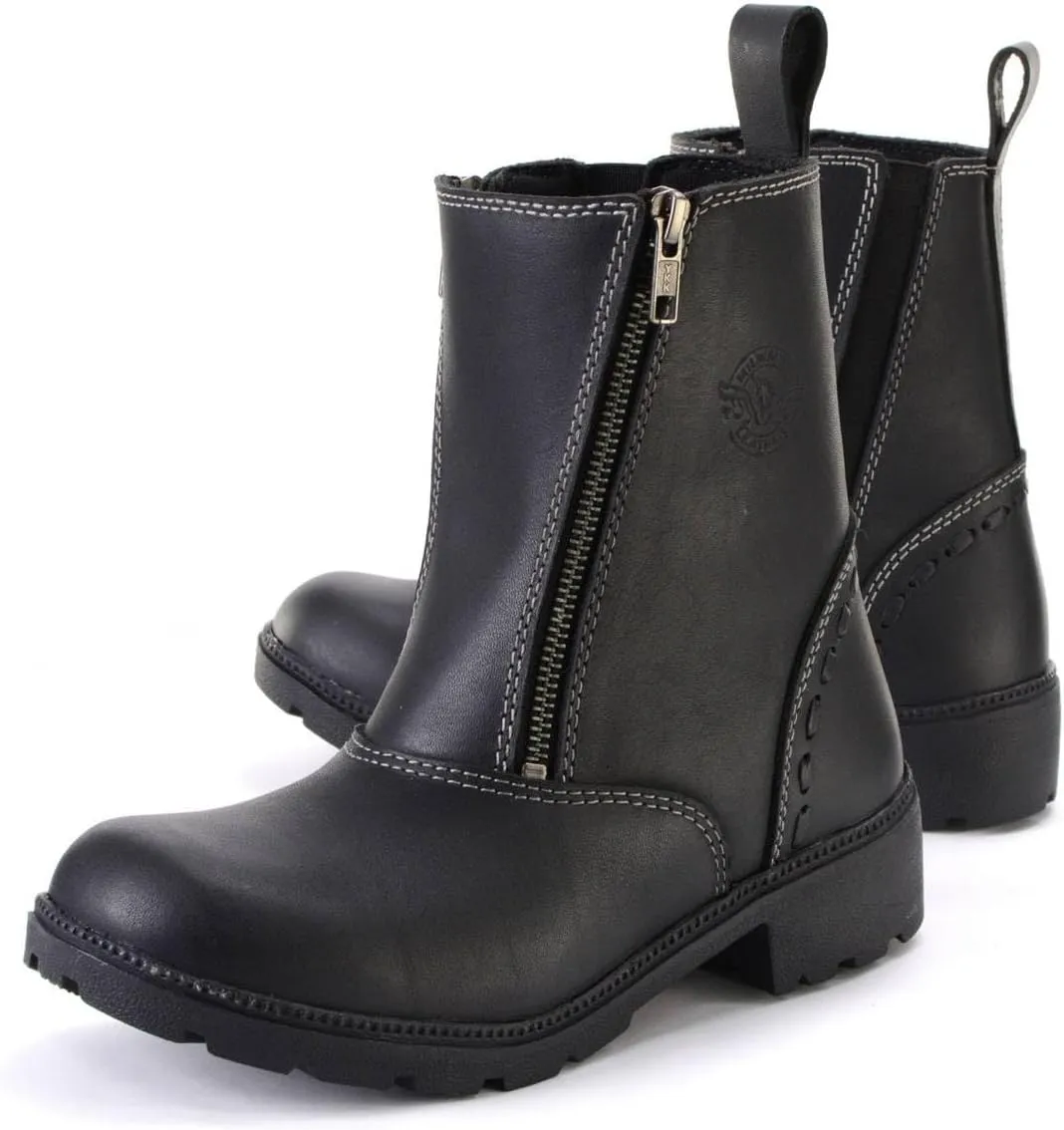 Milwaukee Leather MBL9327 Women's Black Leather Motorcycle Riding Boots with Dual Zipper Closure