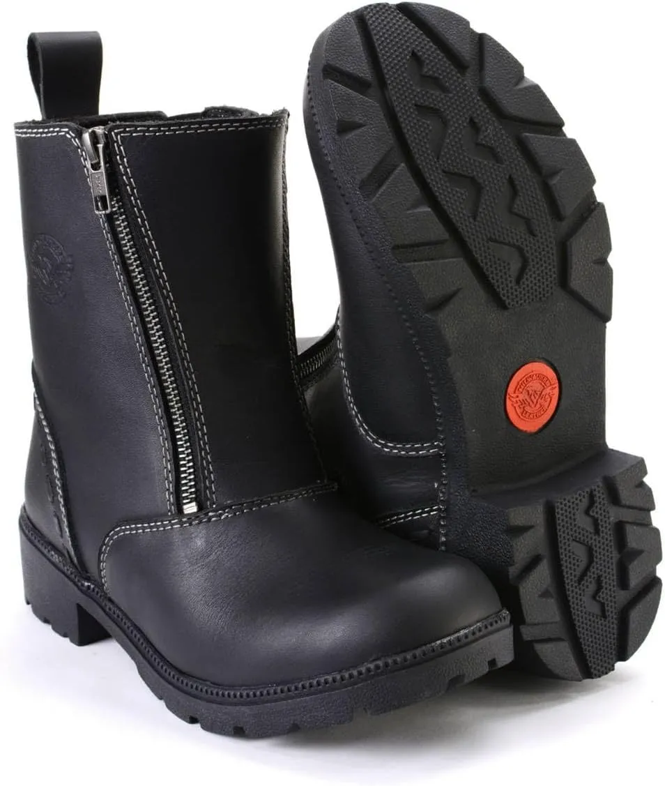 Milwaukee Leather MBL9327 Women's Black Leather Motorcycle Riding Boots with Dual Zipper Closure