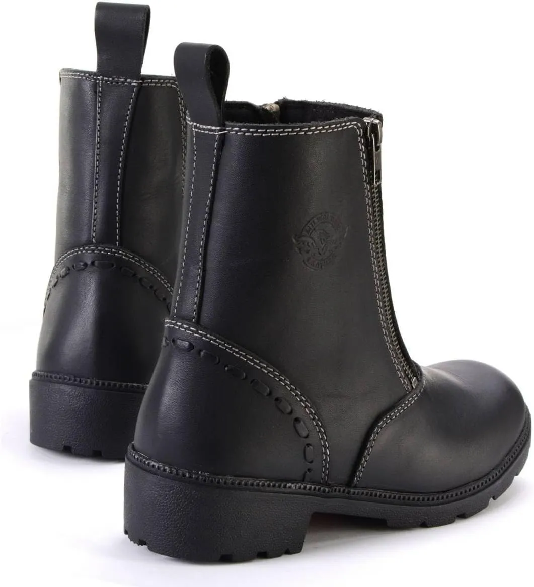 Milwaukee Leather MBL9327 Women's Black Leather Motorcycle Riding Boots with Dual Zipper Closure