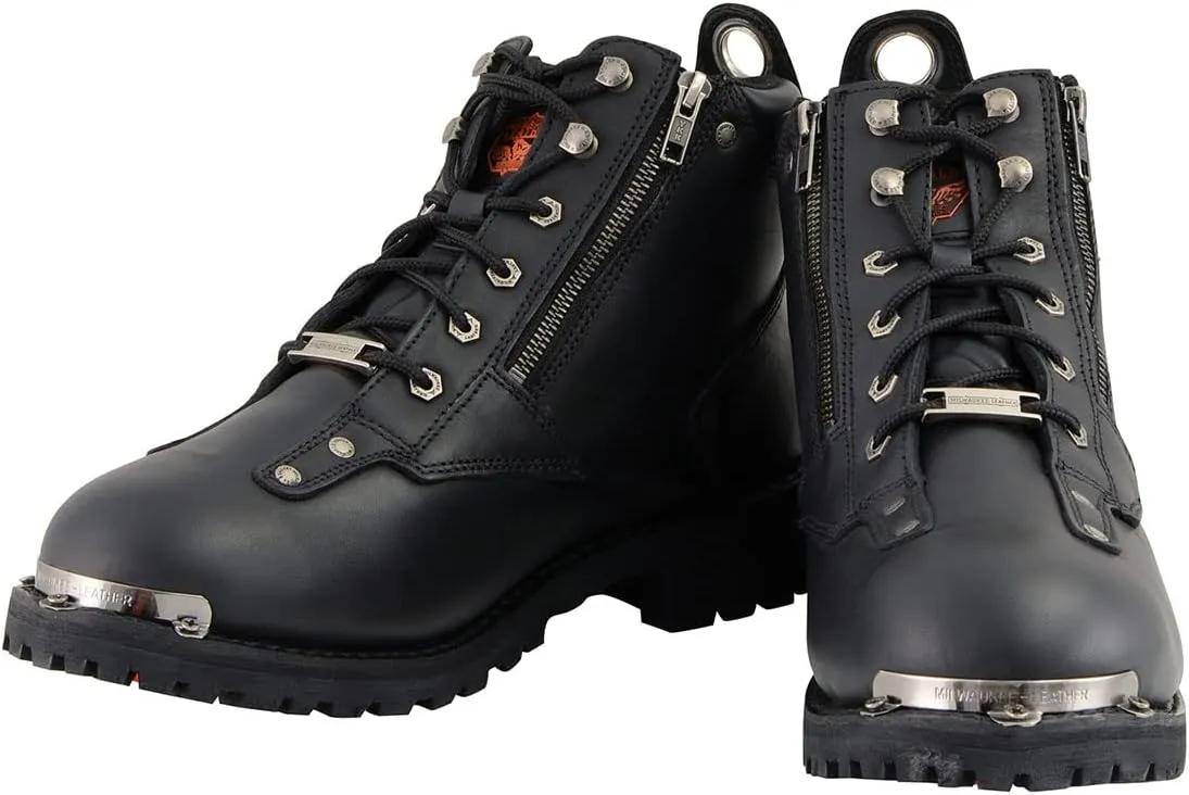 Milwaukee Leather MBM103 Men's Black Leather Lace-Up Motorcycle Boots w/Dual Side Zipper Entry - 11