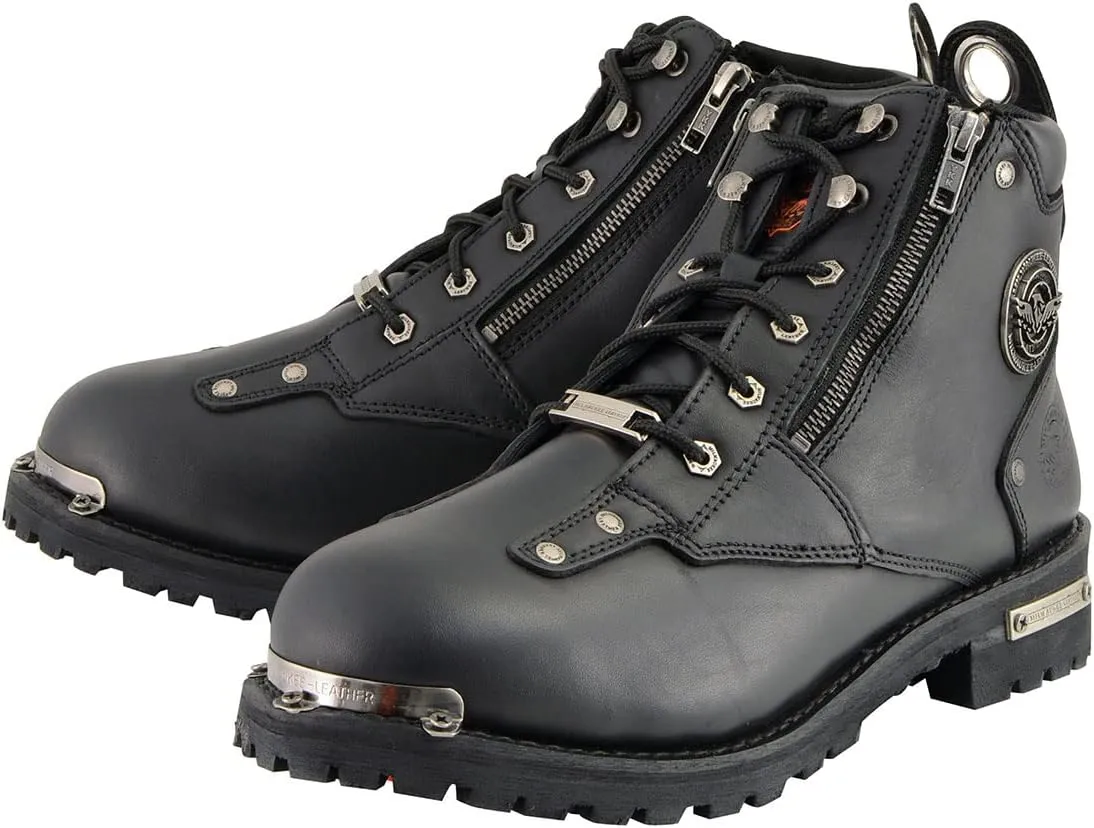 Milwaukee Leather MBM103 Men's Black Leather Lace-Up Motorcycle Boots w/Dual Side Zipper Entry - 11