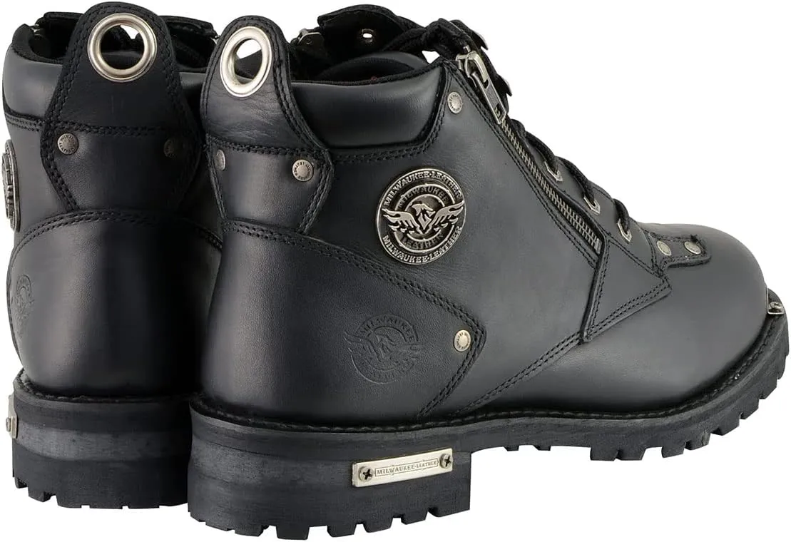Milwaukee Leather MBM103 Men's Black Leather Lace-Up Motorcycle Boots w/Dual Side Zipper Entry - 11