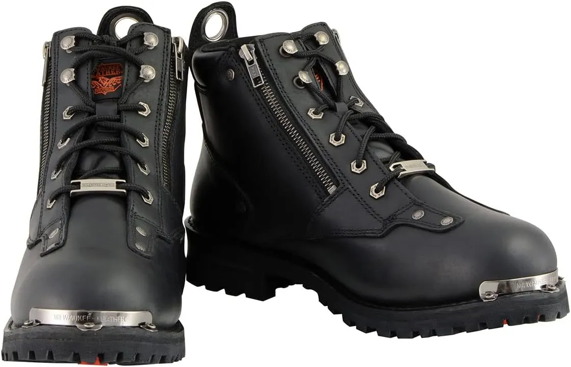 Milwaukee Leather MBM103 Men's Black Leather Lace-Up Motorcycle Boots w/Dual Side Zipper Entry - 11