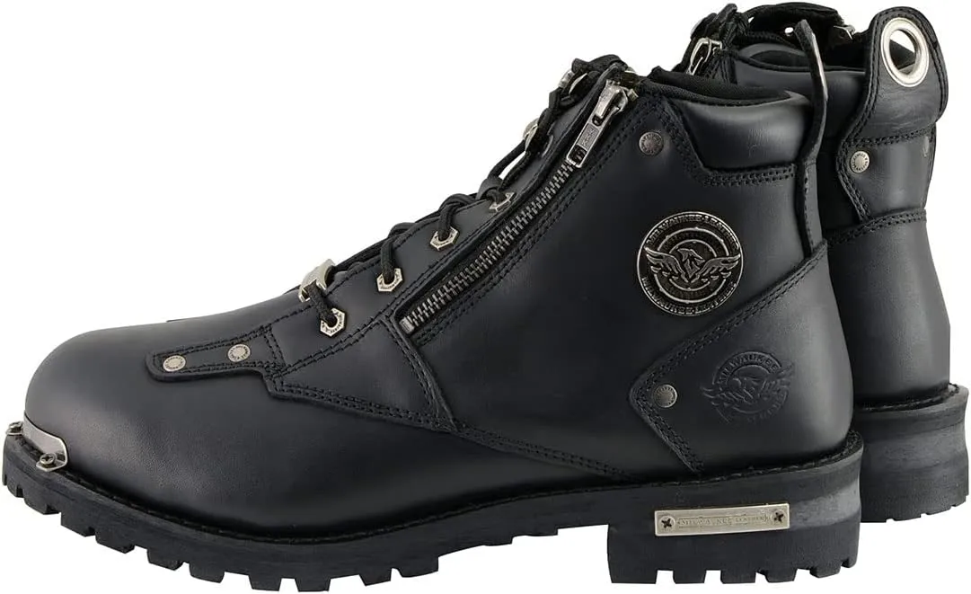 Milwaukee Leather MBM103 Men's Black Leather Lace-Up Motorcycle Boots w/Dual Side Zipper Entry - 11