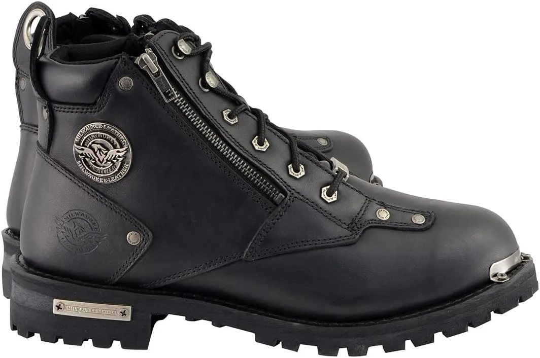 Milwaukee Leather MBM103 Men's Black Leather Lace-Up Motorcycle Boots w/Dual Side Zipper Entry - 11