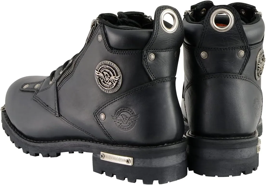Milwaukee Leather MBM103 Men's Black Leather Lace-Up Motorcycle Boots w/Dual Side Zipper Entry - 11